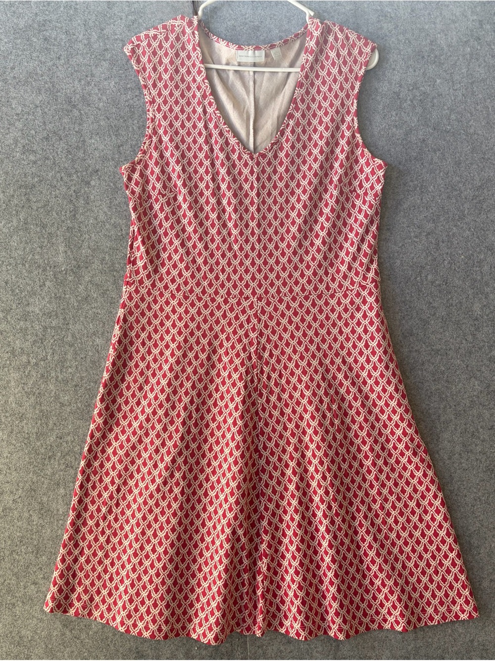 New York & Company Red and White Sleeveless V-Neck Fit-and-Flare Midi Dress